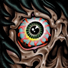 Alex's channel picture, an inked eyeball